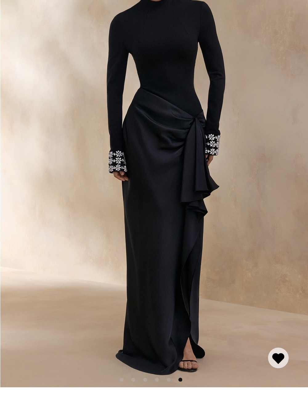 Club L London Black Long-Sleeve Draped Evening Gown with Embellished Cuffs - Picture 6 of 8